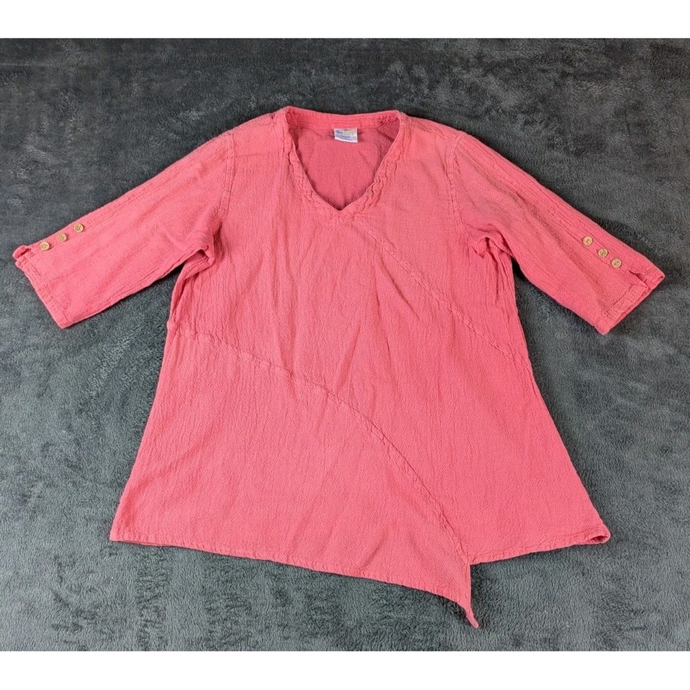 Sea Breeze of California Top Large Pink Cotton Gauze Tunic Asymmetrical USA Made - Picture 2 of 8